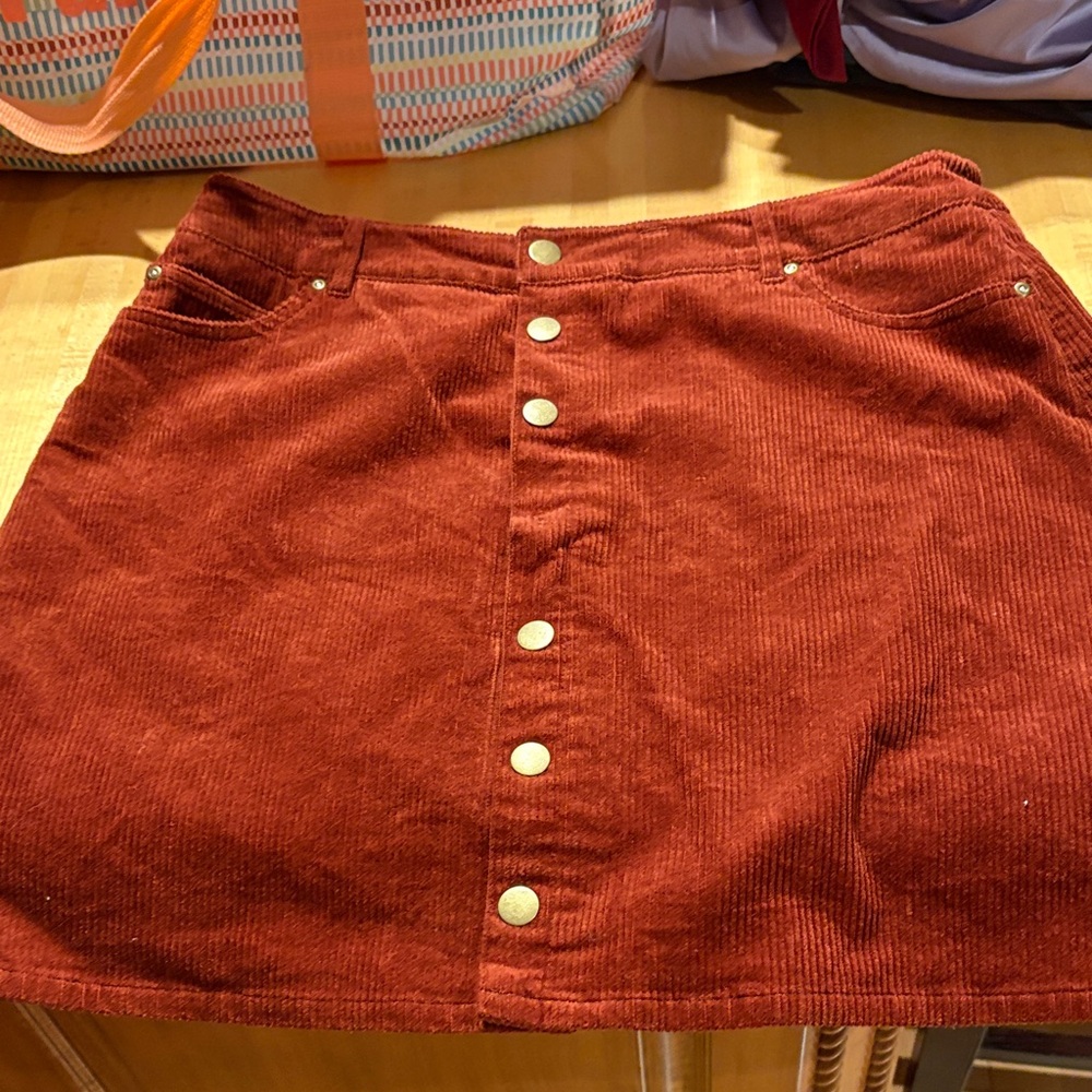 Cato Rust Corduroy Mini Skirt with Button Front